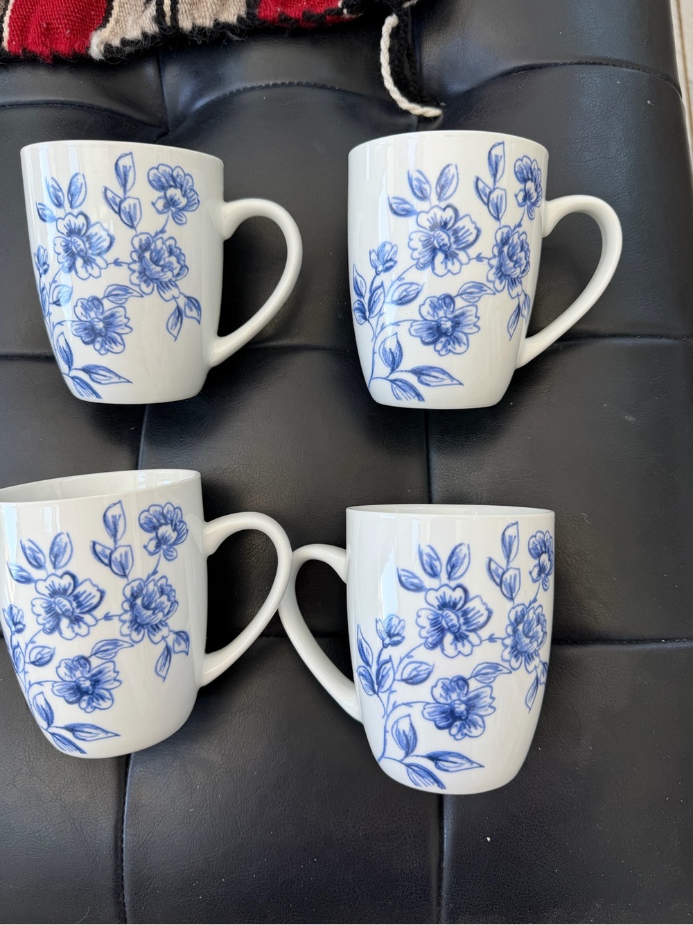 Paula Deen Blue Floral Porcelain Mugs - Set of 4
